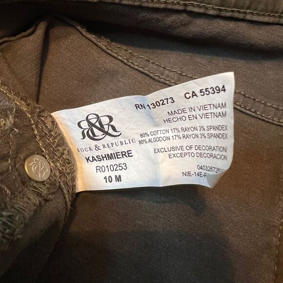 Rock & Republic Kashmiere olive green embellished mid rise skinny jeans Sz 8/10 - Picture 12 of 12